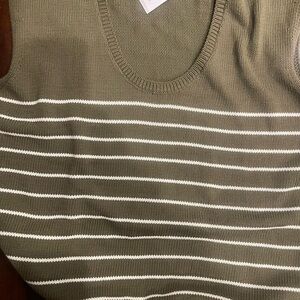 Banana Republic Olive and White Striped Crewneck Top